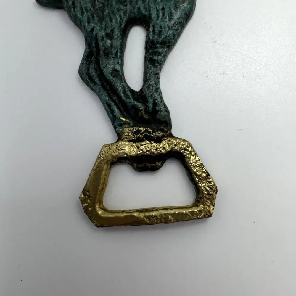 Vintage Brass / Green Ram Goat Bottle Opener VTG Capricorn Bottle Opener 4.75”